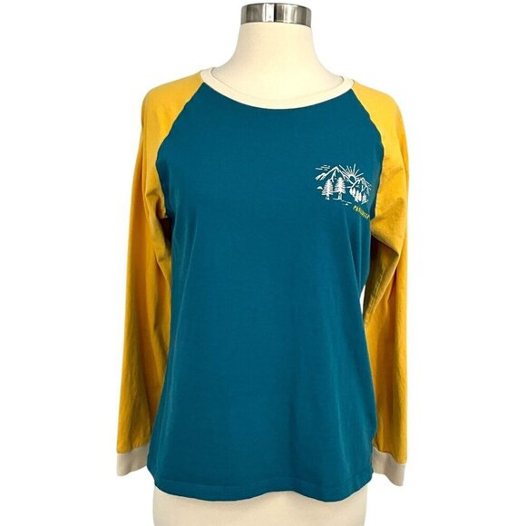 Passenger Riser Recycled Long Sleeve T-Shirt Blue Yellow Size M Raglan Sleeve - Picture 1 of 15